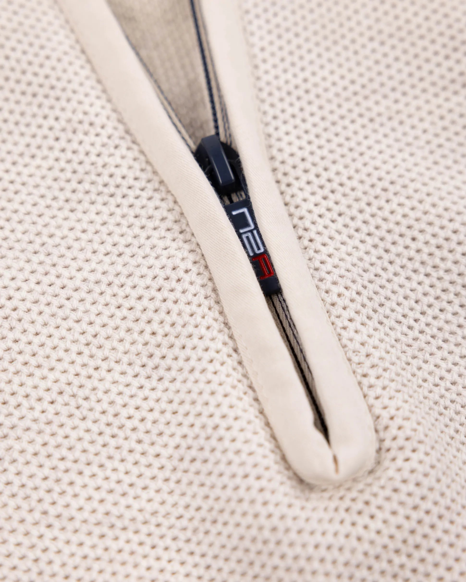 Cream beige basic pullover with half zipper