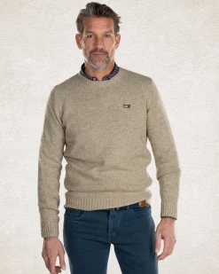 Crew neck plain knitted pullover - Sahara Sand