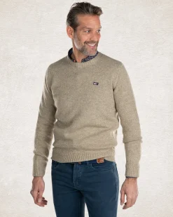 Crew neck plain knitted pullover - Sahara Sand