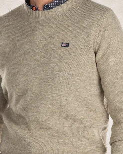 Crew neck plain knitted pullover - Sahara Sand