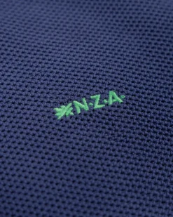Dark blue basic pullover with half zipper