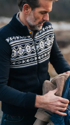 Dark blue cardigan with white and blue pattern - Winter Navy
