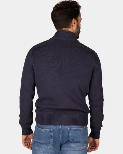 Dark blue knitted cotton sweater with buttons - Winter Navy