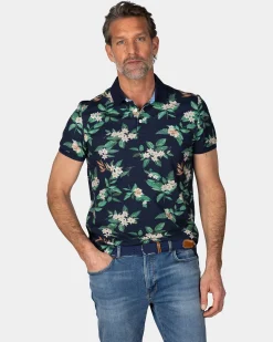 Dark blue polo with floral print