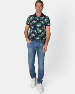 Dark blue polo with floral print