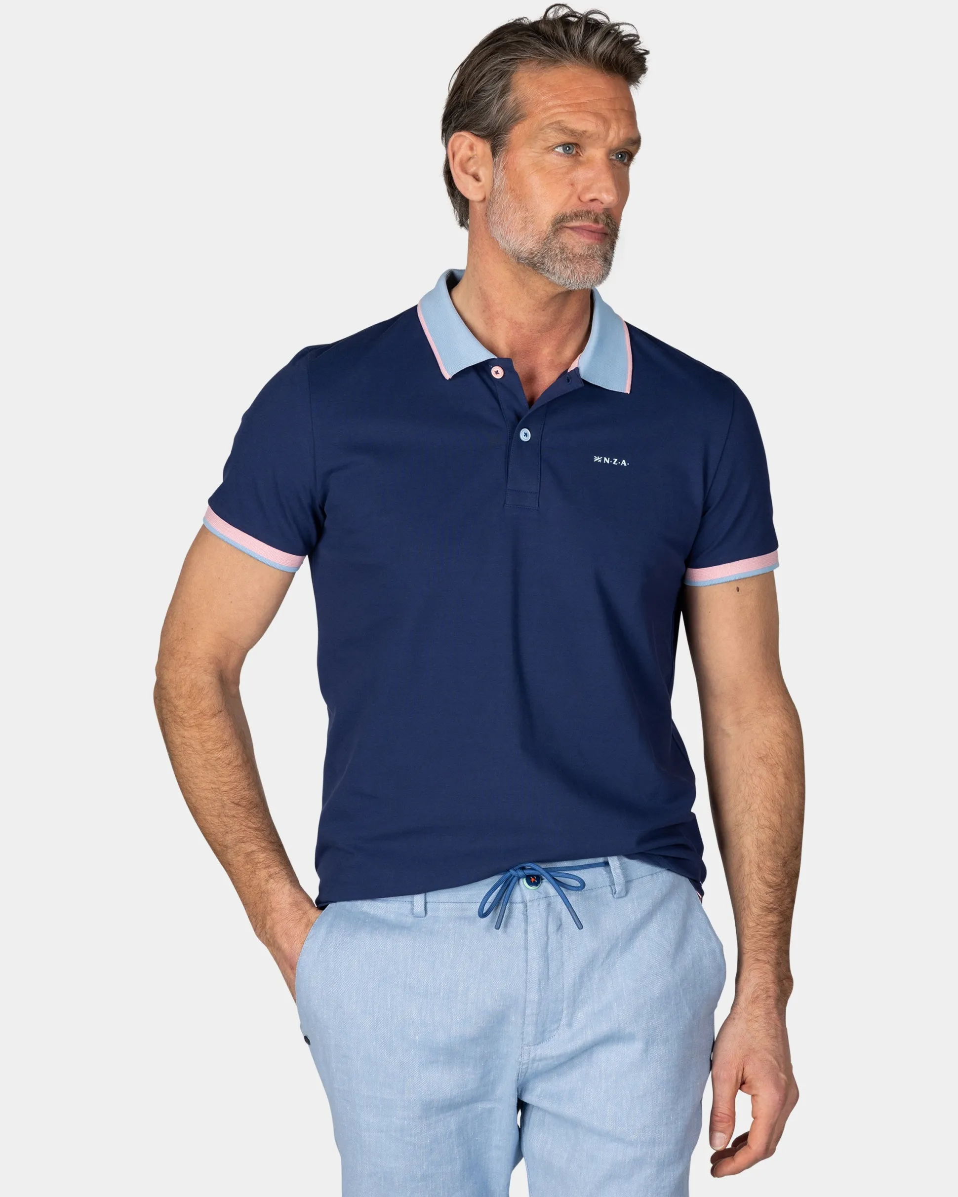 Dark Blue Polo with Light Blue Collar