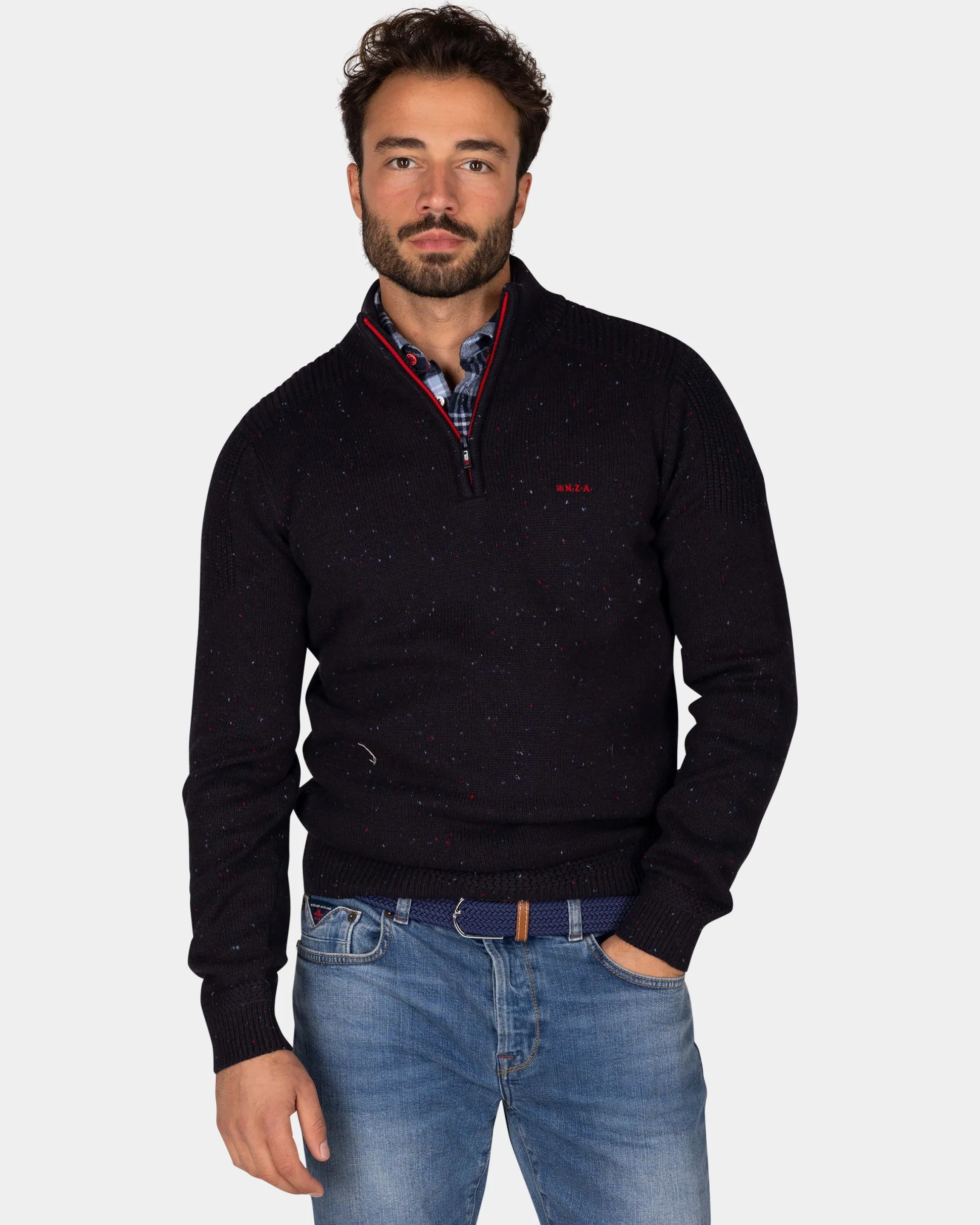 Dark blue pullover with half-zip - Winter Navy