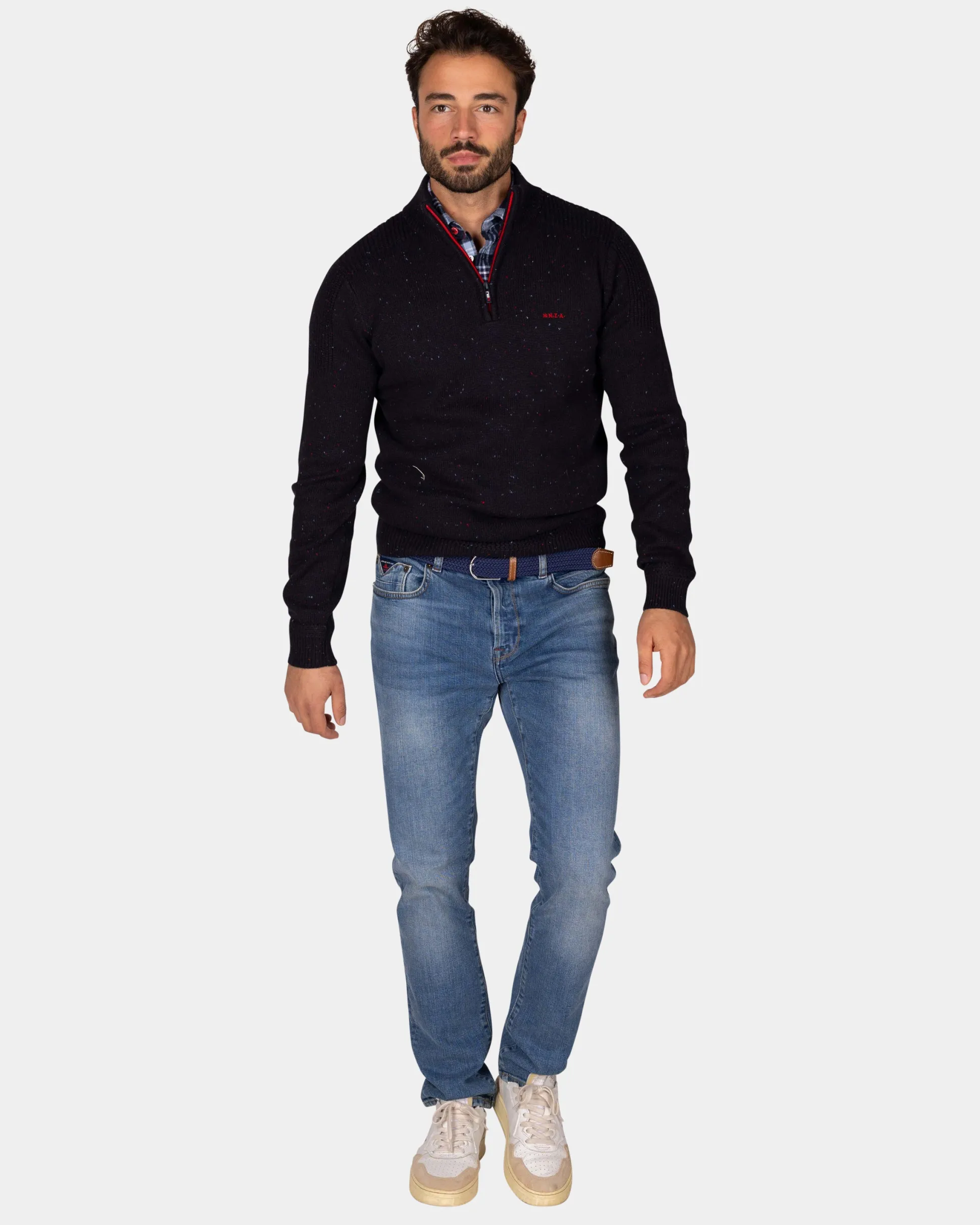 Dark blue pullover with half-zip - Winter Navy