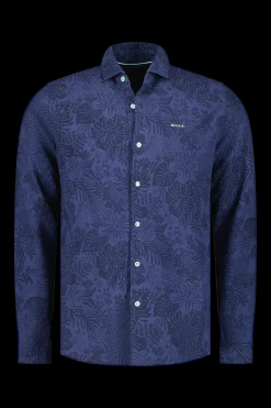 Dark blue shirt with flowers - Dusk Navy