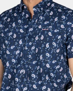 Dark Blue Shirt with Print and Short Sleeves