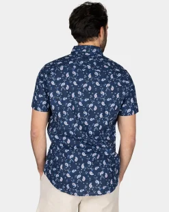 Dark Blue Shirt with Print and Short Sleeves