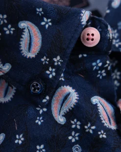 Dark Blue Shirt with Print and Short Sleeves