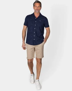 Dark Blue Shirt with Short Sleeves and Floral Print