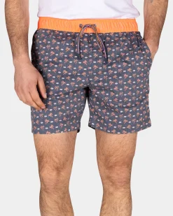Dark blue swim trunks with palm trees - Ocean Navy