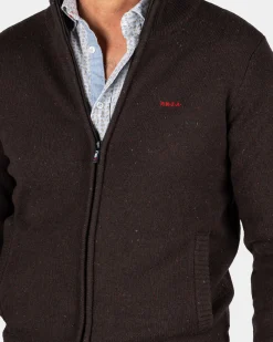 Dark brown wool cardigan - Mud