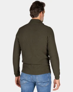 Dark green cotton half-zip sweater - Quartz Green