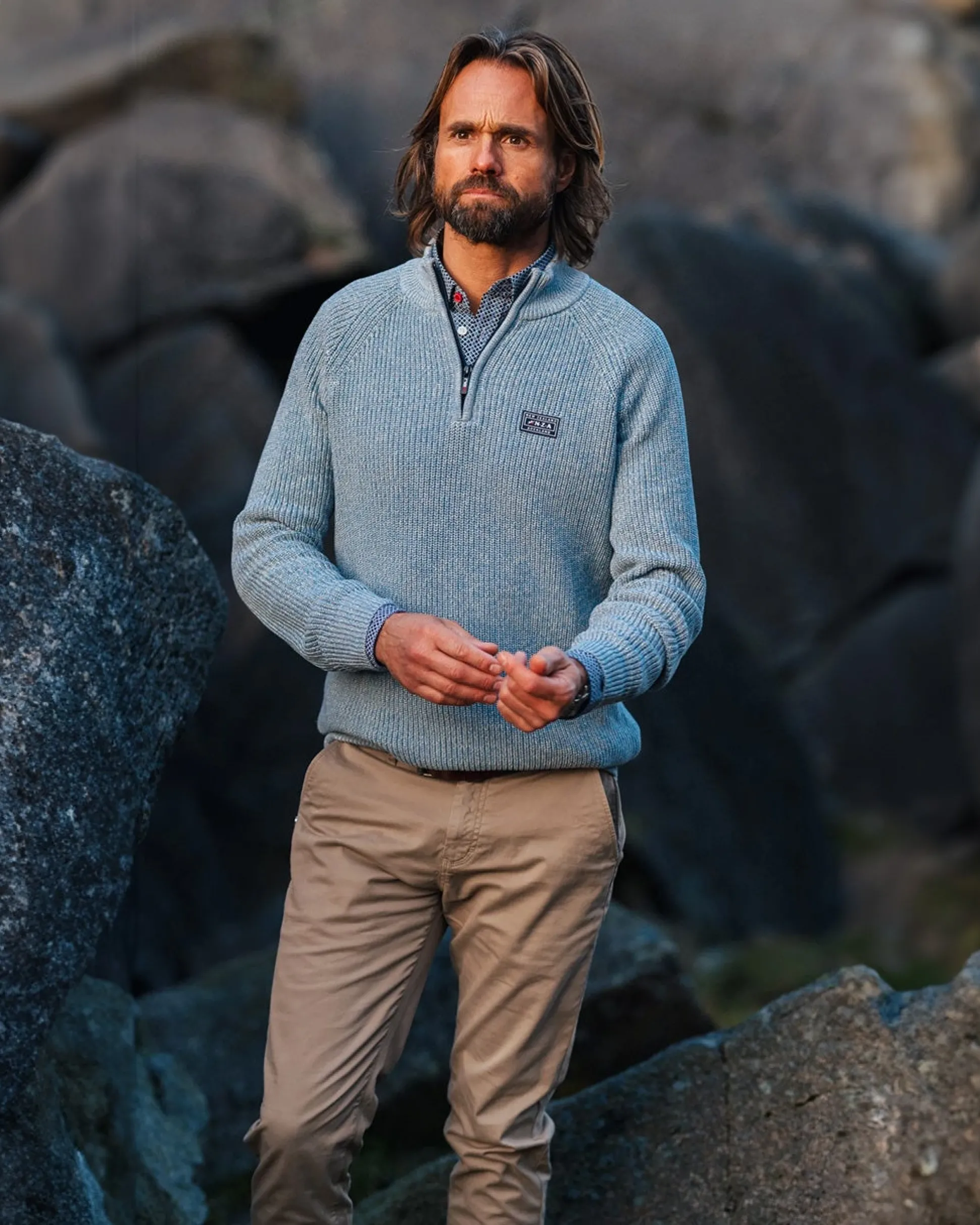Dark green cotton sweater with half-zip - Brave Blue