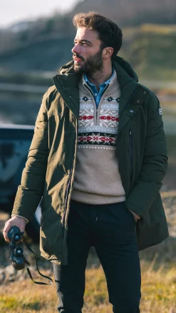 Dark green parka with standing collar - Gravel Green
