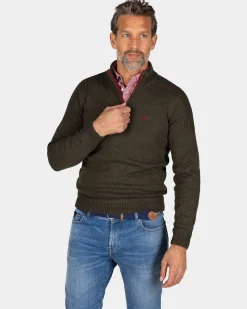 Dark green pullover with half-zip - Gravel Green