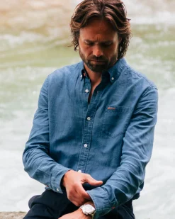 Denim cotton shirt with linen