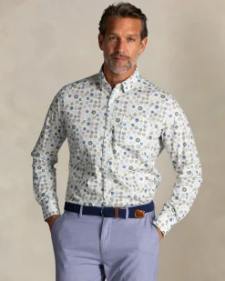 Ecru floral stretch shirt in cotton