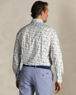 Ecru floral stretch shirt in cotton