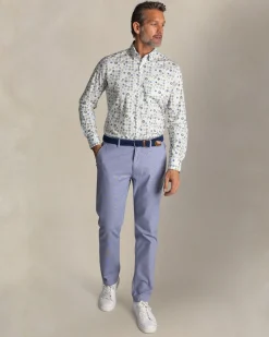 Ecru floral stretch shirt in cotton
