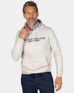 Ecru hoodie with chest text - Powder Sand