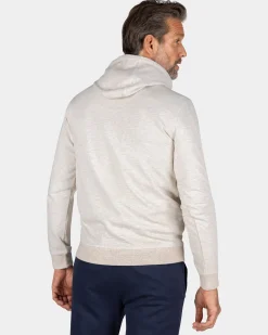 Ecru hoodie with chest text - Powder Sand