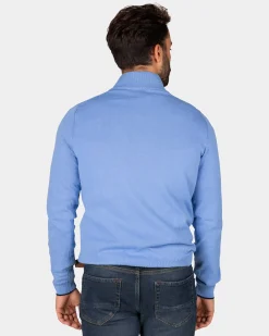 Fine-knit blue half-zip sweater - Frozen Blue
