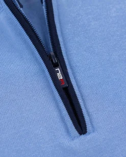Fine-knit blue half-zip sweater - Frozen Blue