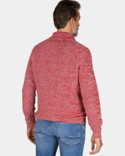 Gray cotton sweater with half-zip - Reef Red
