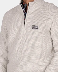 Gray cotton sweater with half-zip - Grey Melange