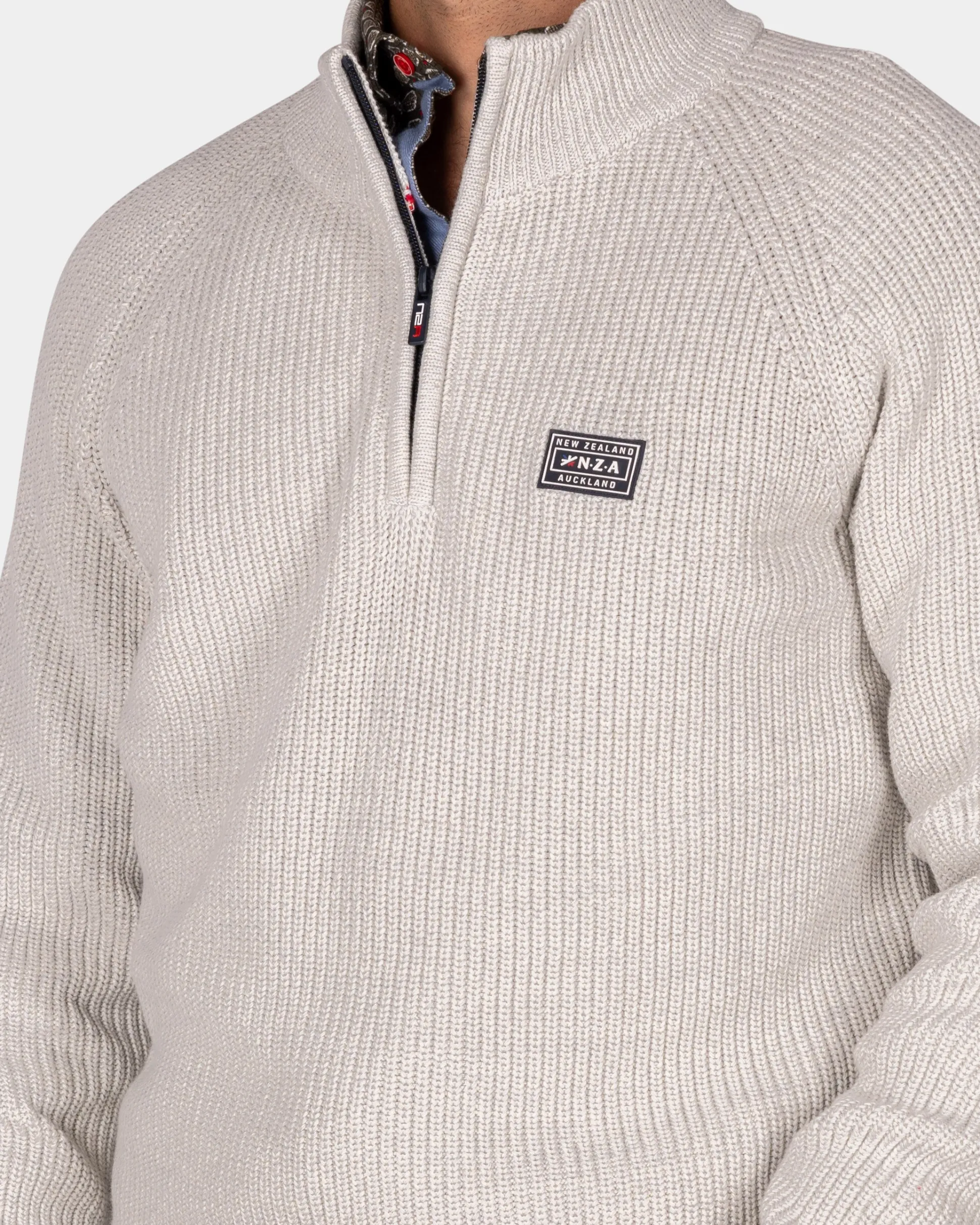 Gray cotton sweater with half-zip - Grey Melange