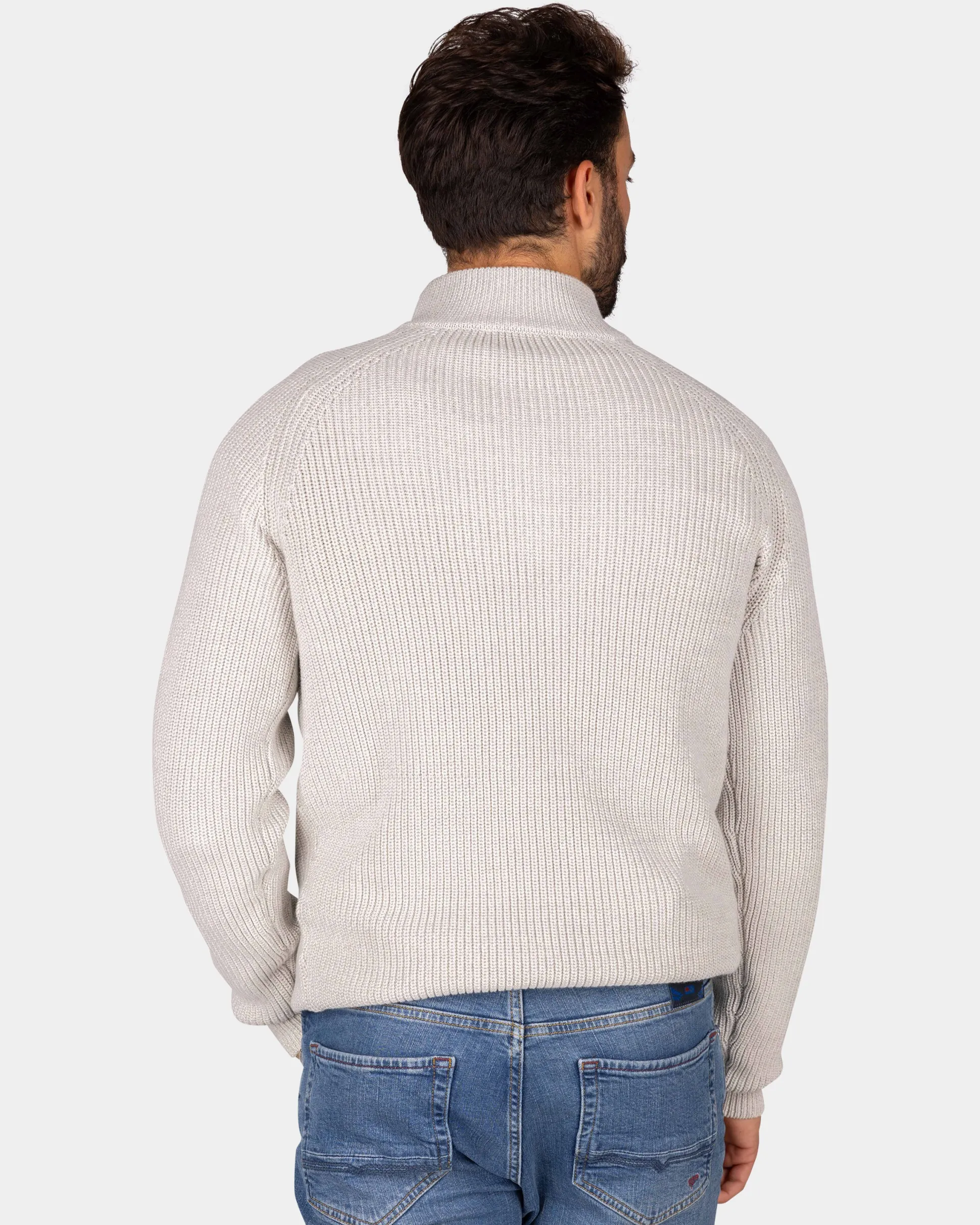 Gray cotton sweater with half-zip - Grey Melange