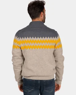 Gray wool cardigan with yellow pattern - Chestnut