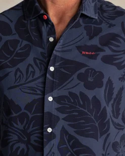Gray-blue shirt with navy floral print