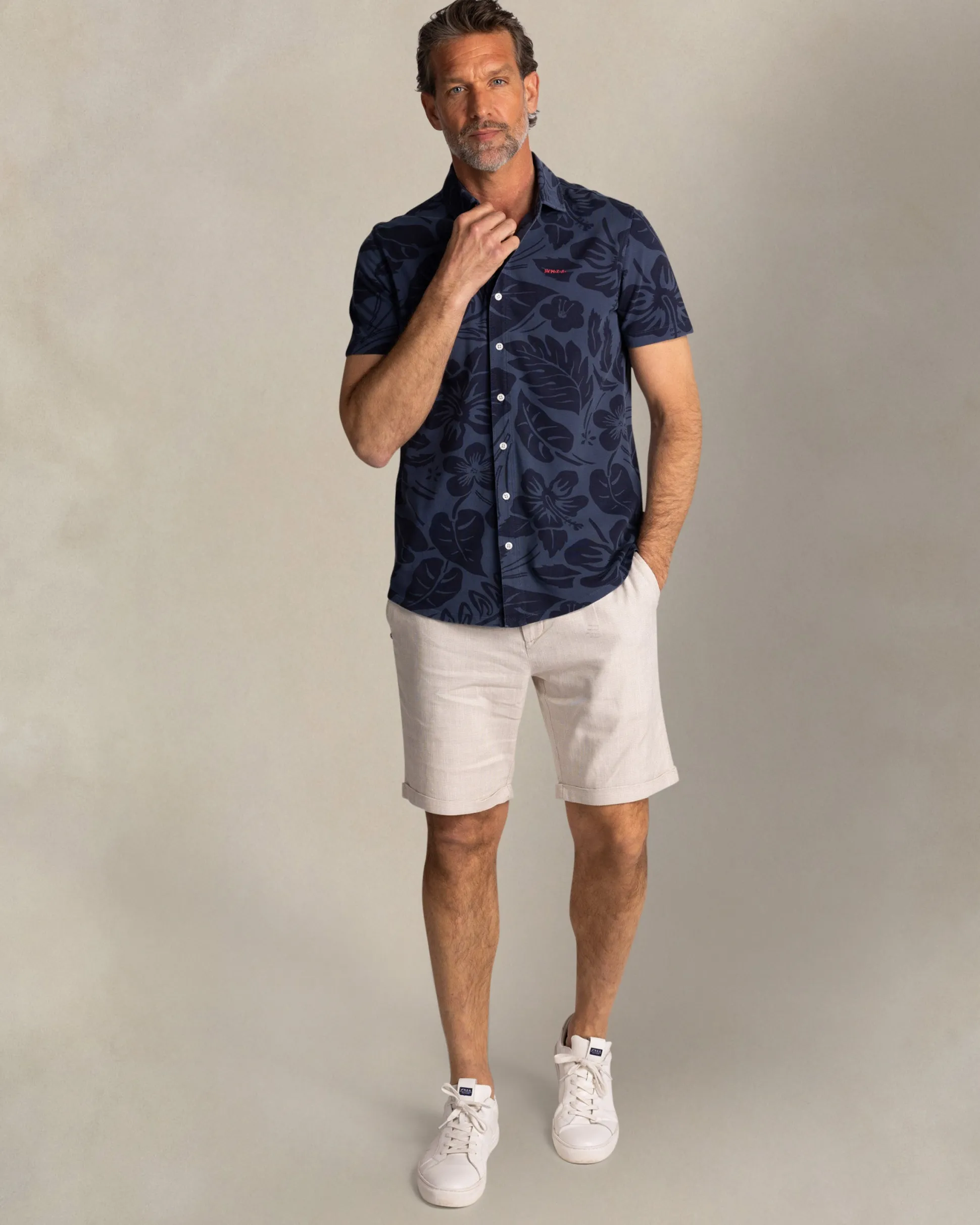 Gray-blue shirt with navy floral print