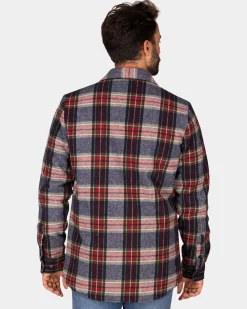 Gray-green-red checkered flannel padded shirt - Winter Navy
