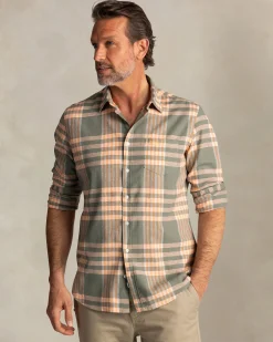 Green and orange short-sleeve checkered shirt