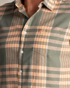 Green and orange short-sleeve checkered shirt