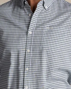 Green check cotton button-down