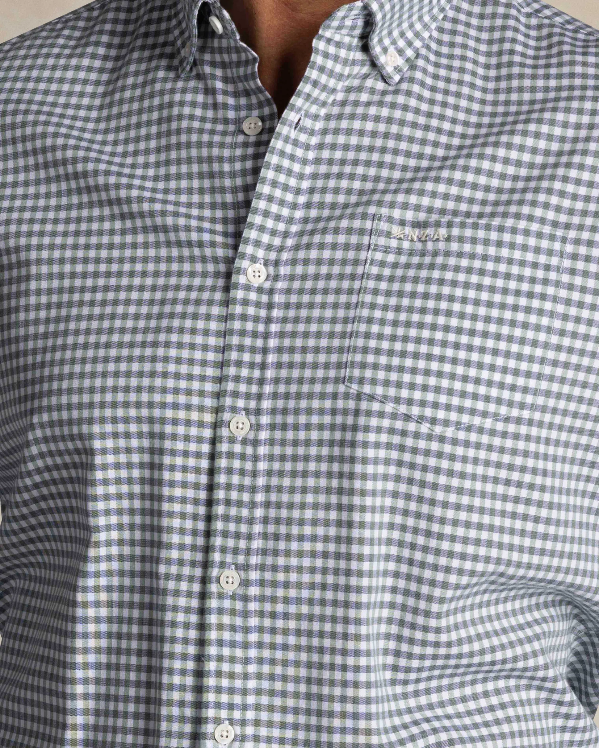 Green check cotton button-down