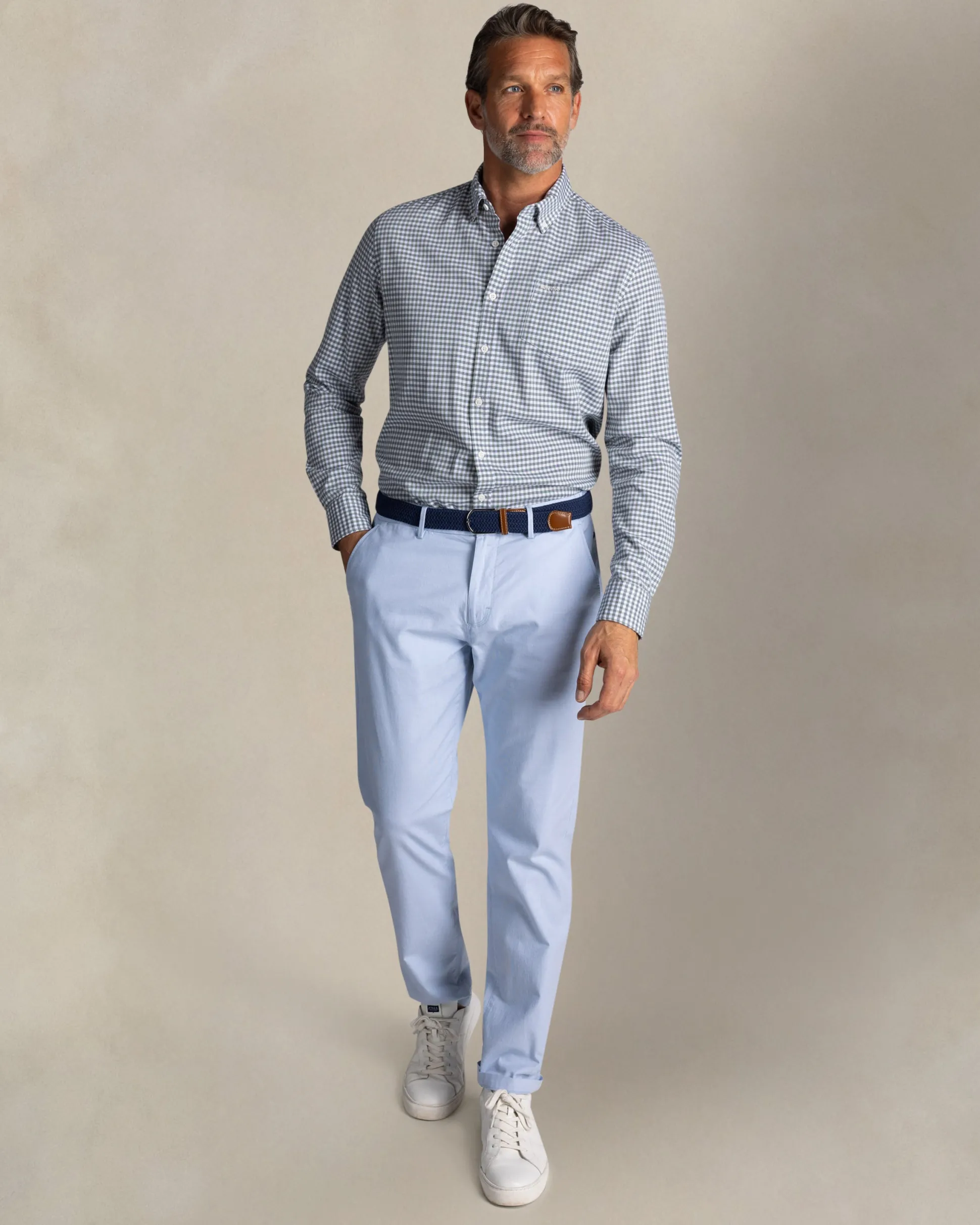 Green check cotton button-down