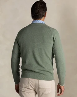 Green cotton crew neck sweater