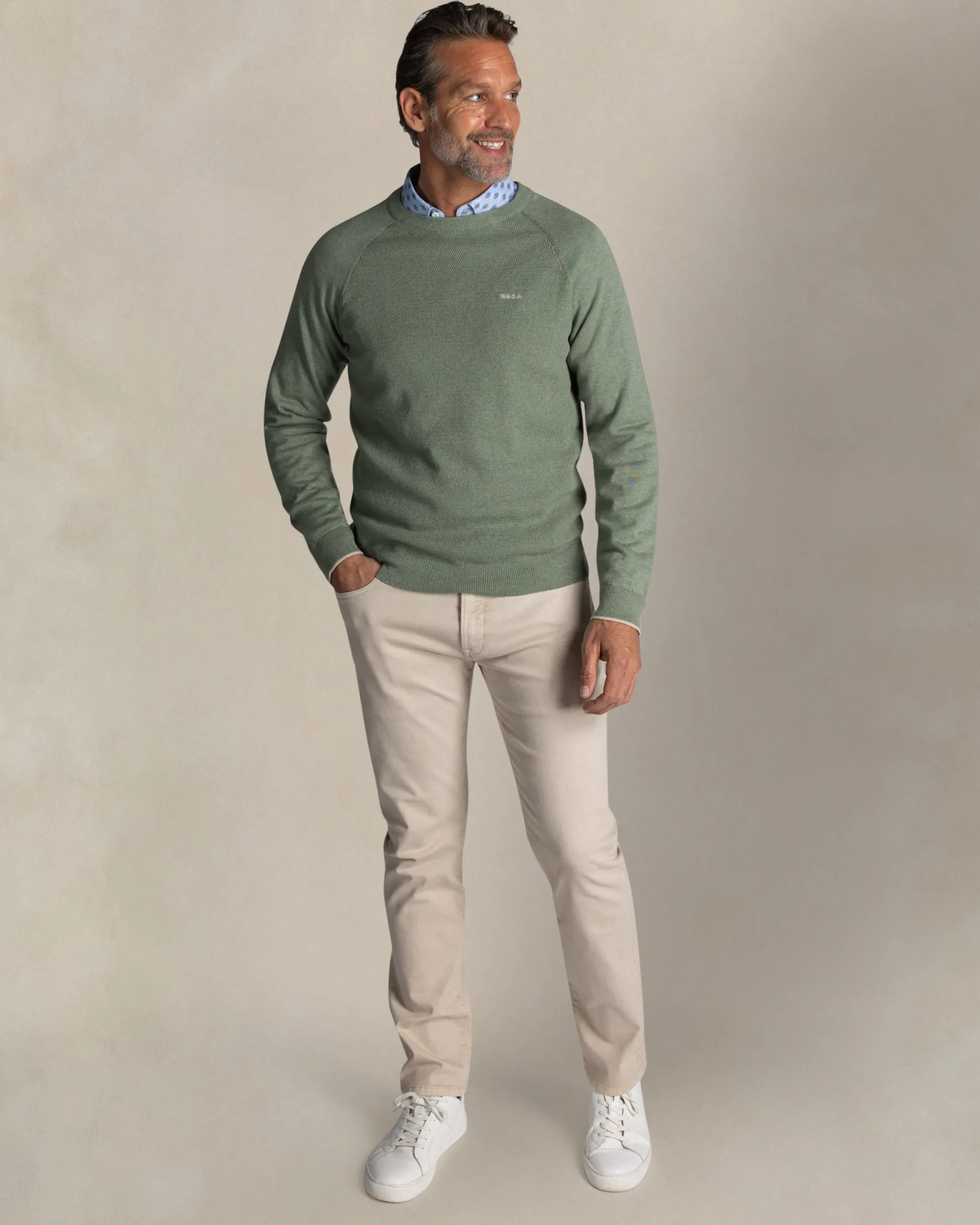 Green cotton crew neck sweater