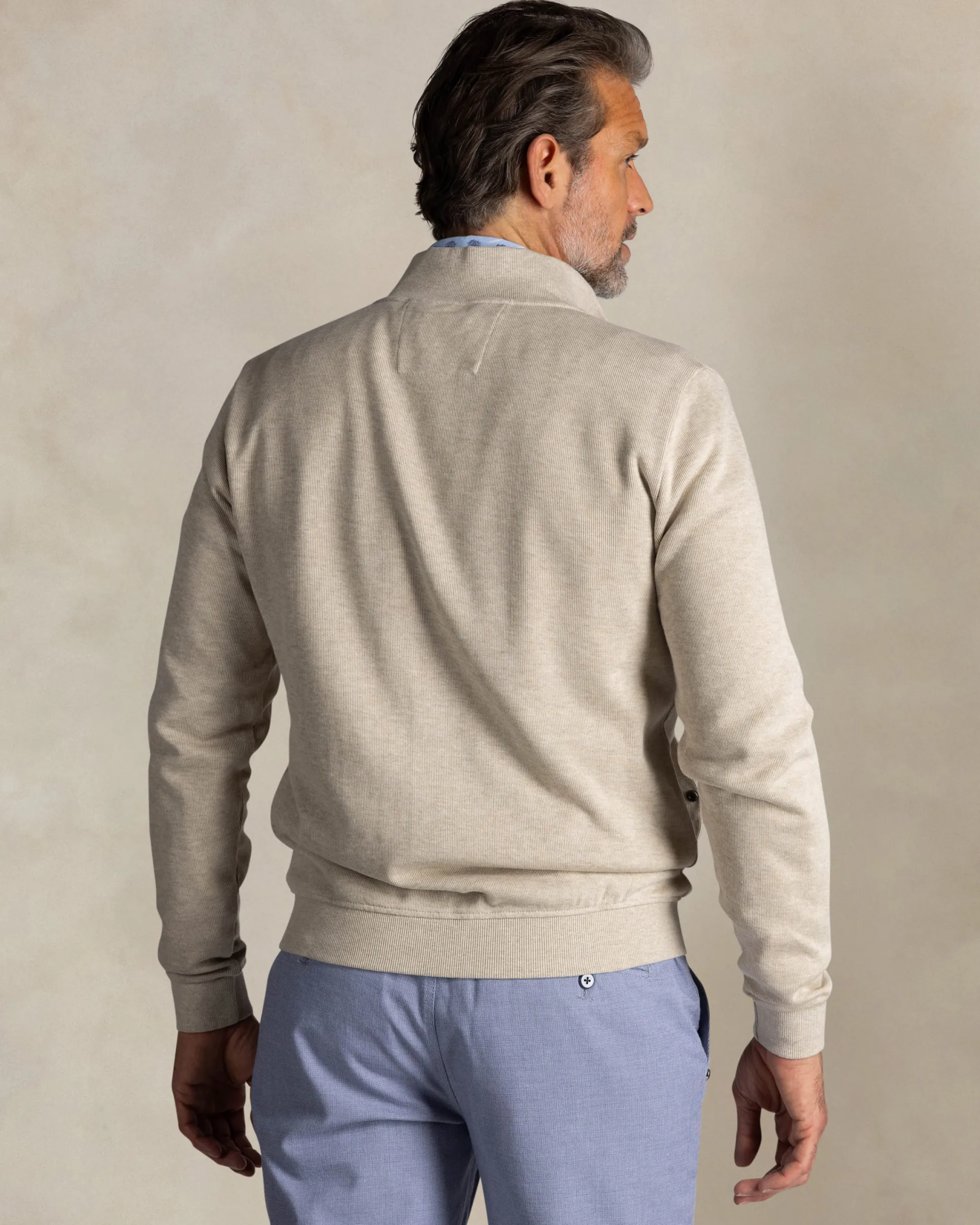Green cotton zip-up sweater