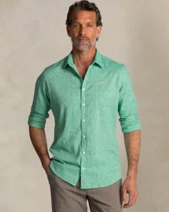 Green cotton-linen long-sleeve shirt
