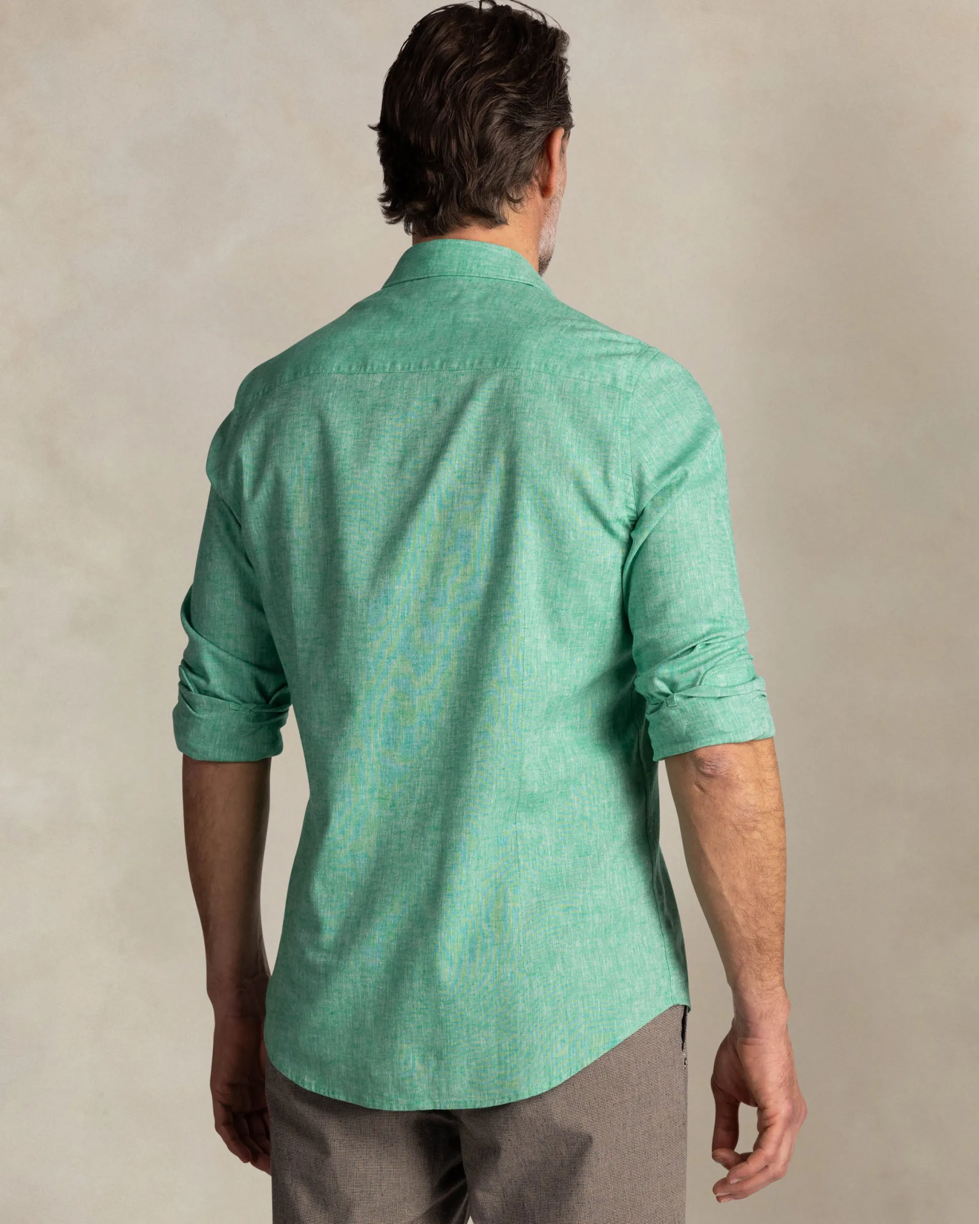 Green cotton-linen long-sleeve shirt