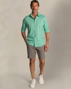 Green cotton-linen long-sleeve shirt